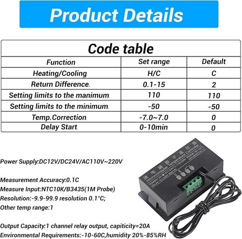 3PCS Digital Temperature Controller 12V Digital LED Thermostat Switch DC 12V 20A Temperature Control Switch with Waterproof Probe -50℃ to 120℃ in Kuwait