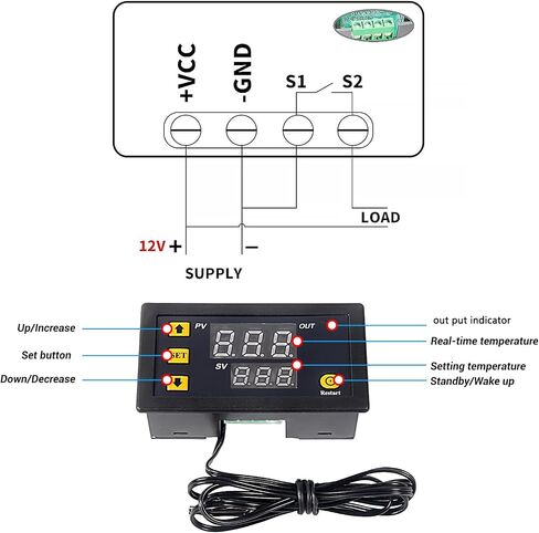 3PCS Digital Temperature Controller 12V Digital LED Thermostat Switch DC 12V 20A Temperature Control Switch with Waterproof Probe -50℃ to 120℃ in Kuwait