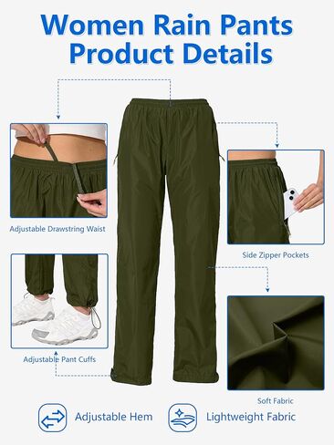 UIQUR Womens Rain Pants Waterproof Pants Lightweight Packable Quick Dry Hiking Pants in Kuwait