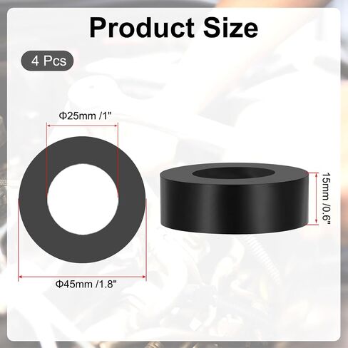 PATIKIL Multi Purpose Rubber Spacer, 4 Pcs 25mm ID x 45 OD x 15mm T Neoprene Round Anti-Vibration Isolation Pads Isolator Rubber Bushings Spacer Washer for HVAC Bolts Car Accessories in Kuwait