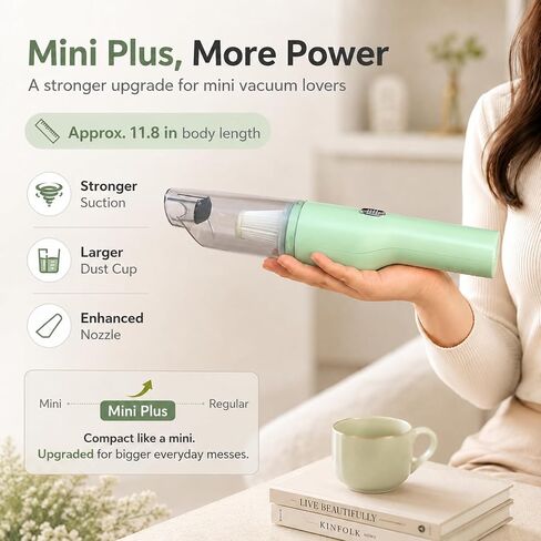 catsMeow Mini Plus Handheld Vacuum Cordless, Rechargeable Small Vacuum for Car, Desk, Keyboard, Drawer, Sofa, Crumbs and Pet Hair, Lightweight Portable Cleaner, Sage Green in Kuwait