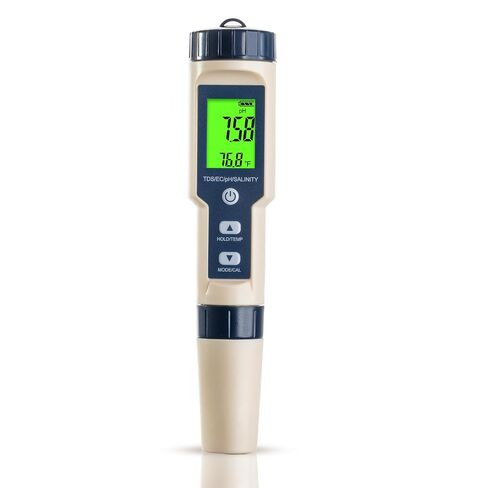 Pool Salinity Tester & pH Meter,Digital 5-in-1 Water Meter (Salt, pH, Temp, EC and TDS) -High Accuracy, Suitable for Swimming Pools, Hot Tubs, Aquariums,Hydroponics and Drinking Water in Kuwait