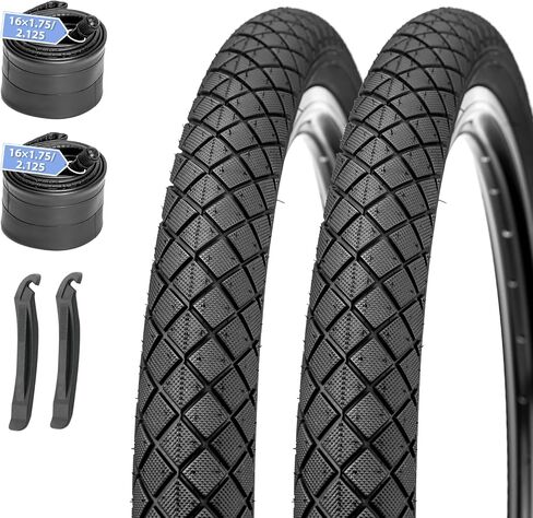 موهيجيا إطارات دراجة للأطفال مقاس 16 أو 20 × 1.95 بوصة مكونة من عبوتين مع أنابيب داخلية وأذرع إطارات - مداس بمقبض ماسي للجر في جميع الاتجاهات - يناسب دراجات BMX الصغيرة in Kuwait