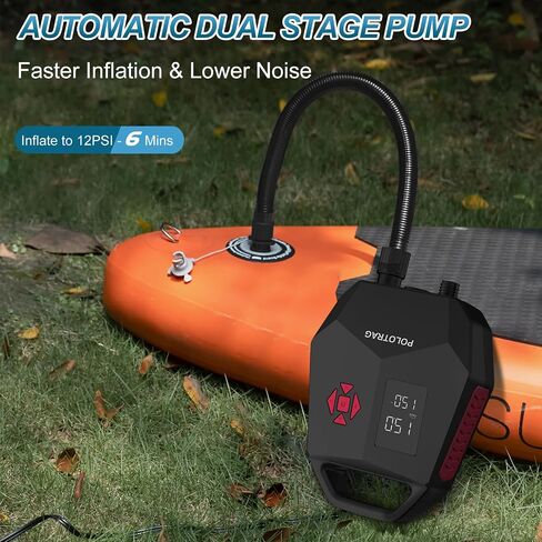 مضخة لوح مجداف Polotrag، مضخة SUP كهربائية محمولة مع إيقاف تلقائي/تفريغ الهواء، مضخة هواء موصلة للسيارة بمرحلة مزدوجة 12 فولت DC للنفخ، قوارب الكاياك وفراش الهواء in Kuwait