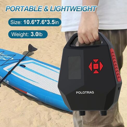 مضخة لوح مجداف Polotrag، مضخة SUP كهربائية محمولة مع إيقاف تلقائي/تفريغ الهواء، مضخة هواء موصلة للسيارة بمرحلة مزدوجة 12 فولت DC للنفخ، قوارب الكاياك وفراش الهواء in Kuwait
