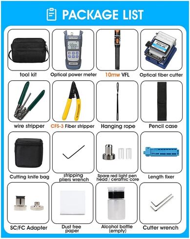 FTTH Fiber Optic Tool Kit with Fiber Cleaver -70-+10DBm Optical Power Meter Visual Fault Locator 10Mw in Kuwait