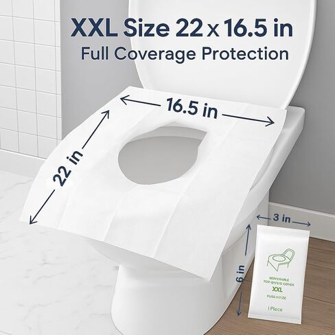 أغطية مقاعد المرحاض ملفوفة بشكل فردي مقاس XXL للاستعمال مرة واحدة للسفر (30 عبوة)، بطانات ورقية تغطية كاملة للأطفال والكبار in Kuwait