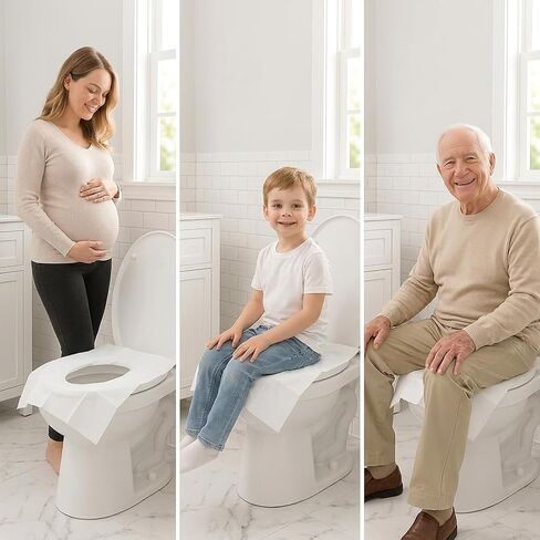 أغطية مقاعد المرحاض ملفوفة بشكل فردي مقاس XXL للاستعمال مرة واحدة للسفر (30 عبوة)، بطانات ورقية تغطية كاملة للأطفال والكبار in Kuwait