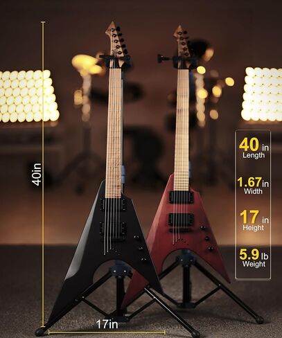 AKLOT Metal V Electric Guitar: HH Pickups, Roasted Maple Neck, Okoume Body, String-Through-Body, Stainless Steel Rounded Ball-End Frets,Beginner Electric Guitar Kit for Adult,Gig Bag,Lesson Book,Black in Kuwait