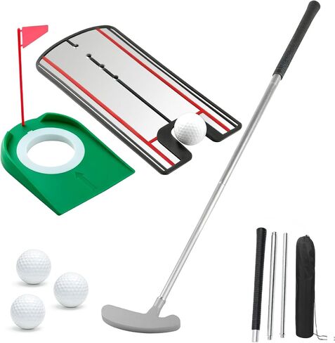 Golf Putting Practice Set,Detachable 2 Way Putter for Right & Left Hand, Alignment Mirror, Putting Cup & Balls, Portable Indoor Golf Training Aids, Golf Gifts for Men & Women in Kuwait