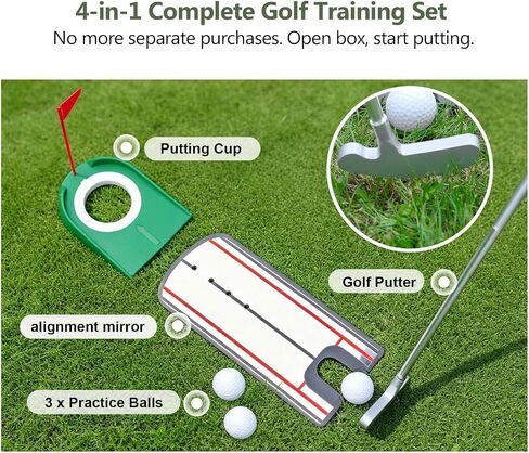 Golf Putting Practice Set,Detachable 2 Way Putter for Right & Left Hand, Alignment Mirror, Putting Cup & Balls, Portable Indoor Golf Training Aids, Golf Gifts for Men & Women in Kuwait