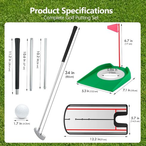 Golf Putting Practice Set,Detachable 2 Way Putter for Right & Left Hand, Alignment Mirror, Putting Cup & Balls, Portable Indoor Golf Training Aids, Golf Gifts for Men & Women in Kuwait
