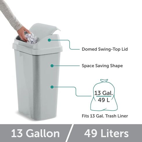 Kitchen Trash Can, 13 Gallon Plastic Garbage Bin with Swing Top Lid, Light GrayKitchen Trash Can, 13 Gallon Plastic Garbage Bin with Swing Top Lid, Light Gray in Kuwait