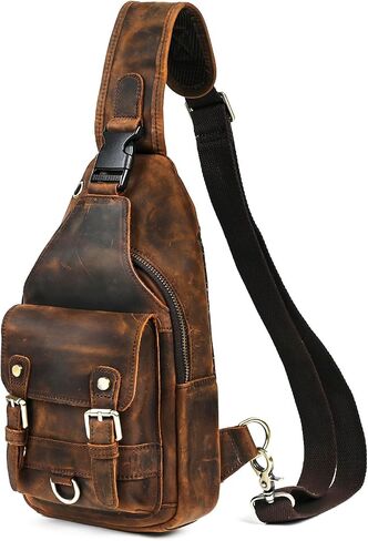 حقيبة ظهر من الجلد الطبيعي للمشي لمسافات طويلة والسفر DayPack حقيبة كروس مثلثة للرجال والنساء 8241 in Kuwait