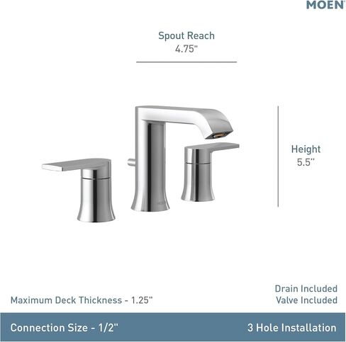 Moen Genta LX Two-Handle High Arc Widespread Bathroom Sink Faucet, for 3-Hole Setups, Valve Included, Matte Black, TV6708BL in Kuwait