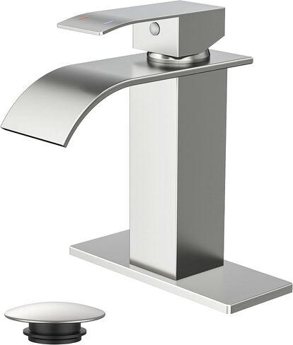 FORIOUS Matte Black Waterfall Bathroom Faucets 1 or 3 Hole, Vanity Single Bathroom Sink Faucet with cUPC Supply Line and Pop Up Drain, Suitable for Basin, Rv, Restroom Sink in Kuwait