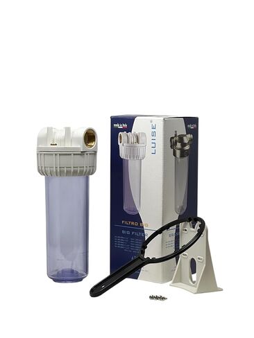 Luise Big 10 Filter Housing L503.1050, 3-piece Cartridge Water Filter Housing 1" Inlet Brass Ports Made of Non-Toxic Plastic Material with Wrench and Bracket (10"x2.5"). in Kuwait