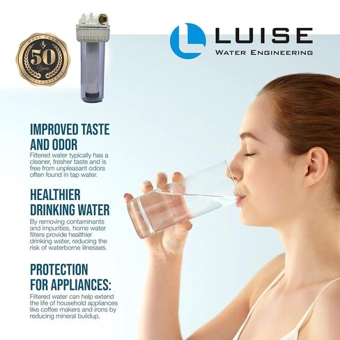 Luise Big 10 Filter Housing L503.1050, 3-piece Cartridge Water Filter Housing 1" Inlet Brass Ports Made of Non-Toxic Plastic Material with Wrench and Bracket (10"x2.5"). in Kuwait