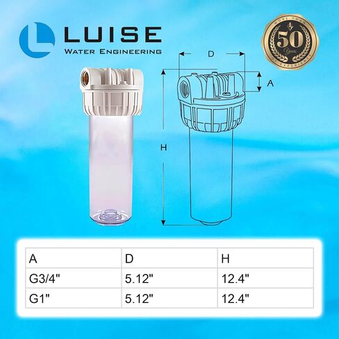 Luise Big 10 Filter Housing L503.1050, 3-piece Cartridge Water Filter Housing 1" Inlet Brass Ports Made of Non-Toxic Plastic Material with Wrench and Bracket (10"x2.5"). in Kuwait
