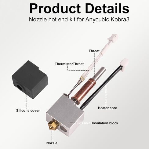 Hotend for Anycubic Kobra 3/ACE Pro Hot End Kit, Alloy Print Head Extruder Kit Heater Block Heating Cartridge Thermistor Nozzle with 2 Silicone Cover for 3D Printer Accessories in Kuwait