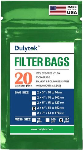 Dulytek Premium Nylon 20 Pcs Filter Bags, 160 Micron, 2" x 6", Double-Stitching, Zero Blowouts, Made in the USA in Kuwait