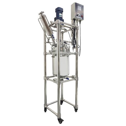 TECHTONGDA Double-Layer Reactor 10L Stainless Steel Jacketed Reactor, 110V Laboratory Reaction Vessel with Observation Window and Discharge Valve, Speed 0-600 RPM Working Temperature -80℃~200℃ in Kuwait