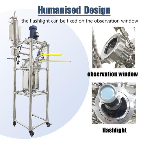 TECHTONGDA Double-Layer Reactor 10L Stainless Steel Jacketed Reactor, 110V Laboratory Reaction Vessel with Observation Window and Discharge Valve, Speed 0-600 RPM Working Temperature -80℃~200℃ in Kuwait