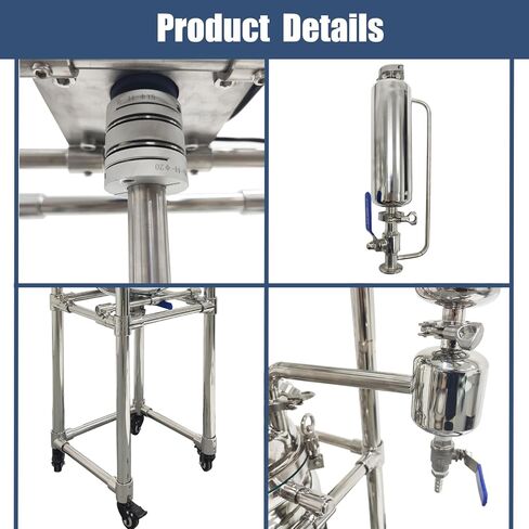 TECHTONGDA Double-Layer Reactor 10L Stainless Steel Jacketed Reactor, 110V Laboratory Reaction Vessel with Observation Window and Discharge Valve, Speed 0-600 RPM Working Temperature -80℃~200℃ in Kuwait