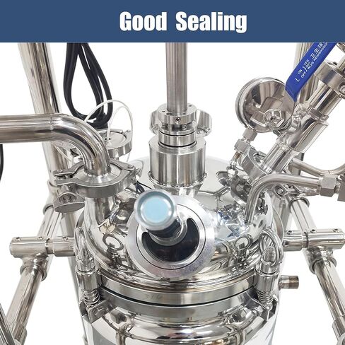 TECHTONGDA Double-Layer Reactor 10L Stainless Steel Jacketed Reactor, 110V Laboratory Reaction Vessel with Observation Window and Discharge Valve, Speed 0-600 RPM Working Temperature -80℃~200℃ in Kuwait
