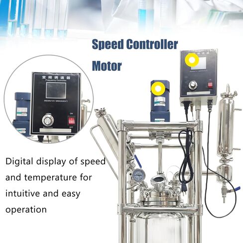 TECHTONGDA Double-Layer Reactor 10L Stainless Steel Jacketed Reactor, 110V Laboratory Reaction Vessel with Observation Window and Discharge Valve, Speed 0-600 RPM Working Temperature -80℃~200℃ in Kuwait