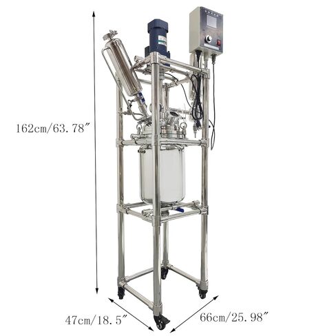 TECHTONGDA Double-Layer Reactor 10L Stainless Steel Jacketed Reactor, 110V Laboratory Reaction Vessel with Observation Window and Discharge Valve, Speed 0-600 RPM Working Temperature -80℃~200℃ in Kuwait