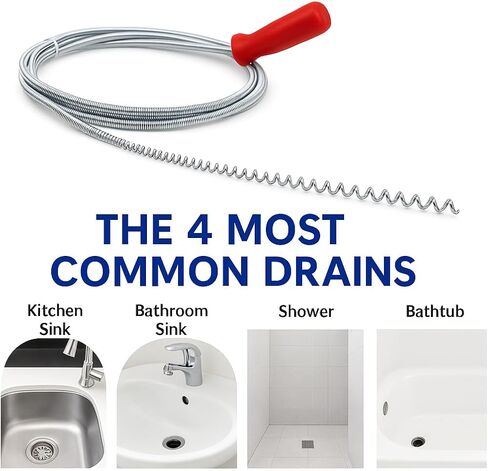 Drain Snake Clog Remover 10 Ft Flexible Metal Plumbing Snake for Sink, Shower, Tub & Bathroom Drain – Removes Hair & Grease – No Chemical Drain Cleaners Needed in Kuwait
