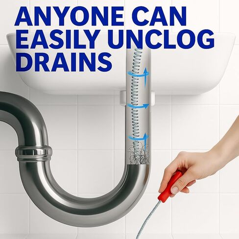 Drain Snake Clog Remover 10 Ft Flexible Metal Plumbing Snake for Sink, Shower, Tub & Bathroom Drain – Removes Hair & Grease – No Chemical Drain Cleaners Needed in Kuwait
