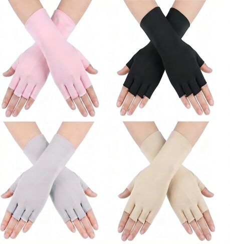 4 Pairs Women's Sun Protection Fingerless Running Gloves UPF 50+ UV Blocking Driving Gloves Non-Slip Breathable Summer Arm Sleeves for Golf Cycling Hiking Outdoor in Kuwait