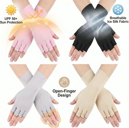 4 Pairs Women's Sun Protection Fingerless Running Gloves UPF 50+ UV Blocking Driving Gloves Non-Slip Breathable Summer Arm Sleeves for Golf Cycling Hiking Outdoor in Kuwait