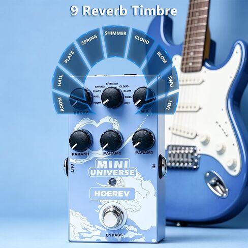 Hoerev Mini Universe Reverb Guitar Effect Pedal, 9 Reverb Effects, Room/Hall/Plate/Spring/Shimmer/Cloud/Bloom/Swell/Lofi, True Bypass, in Kuwait