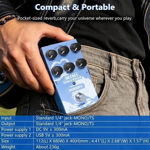 Hoerev Mini Universe Reverb Guitar Effect Pedal, 9 Reverb Effects, Room/Hall/Plate/Spring/Shimmer/Cloud/Bloom/Swell/Lofi, True Bypass, in Kuwait