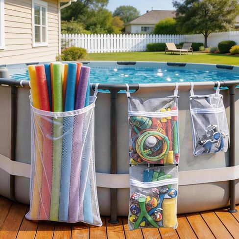 4-Piece Mesh Pool Organizer Bags - Above Ground Pool Accessories, Easy Install Pool Hang Organize Bags for Toys, Pool Noodles, Floats, Beach Balls in Kuwait