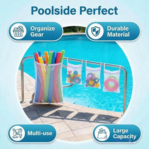 4-Piece Mesh Pool Organizer Bags - Above Ground Pool Accessories, Easy Install Pool Hang Organize Bags for Toys, Pool Noodles, Floats, Beach Balls in Kuwait