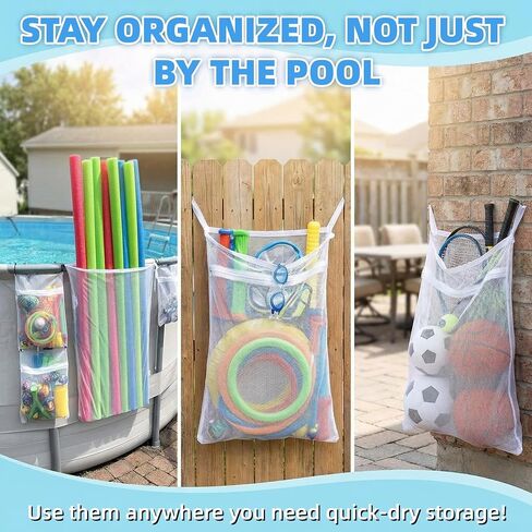 4-Piece Mesh Pool Organizer Bags - Above Ground Pool Accessories, Easy Install Pool Hang Organize Bags for Toys, Pool Noodles, Floats, Beach Balls in Kuwait
