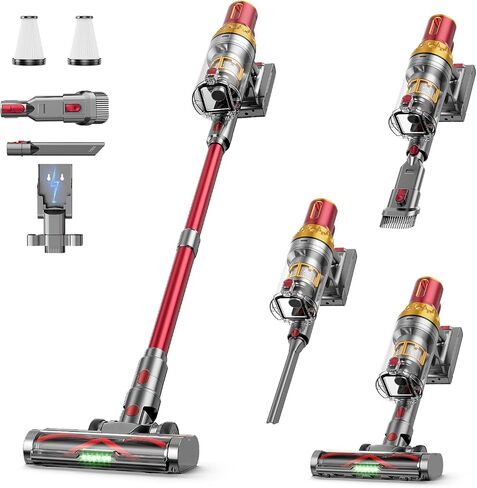 Cordless Vacuum Cleaner, 185AW Powerful Suction Vacuum Cleaner for Home, 65Mins Runtime Self-Standing Stick Vacuum, Anti-Tangled, Lightweight Vacuum Cordless for Home Hardwood Floor Carpet Pet Hair in Kuwait