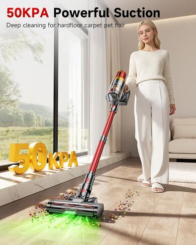 Cordless Vacuum Cleaner, 185AW Powerful Suction Vacuum Cleaner for Home, 65Mins Runtime Self-Standing Stick Vacuum, Anti-Tangled, Lightweight Vacuum Cordless for Home Hardwood Floor Carpet Pet Hair in Kuwait