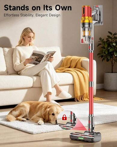 Cordless Vacuum Cleaner, 185AW Powerful Suction Vacuum Cleaner for Home, 65Mins Runtime Self-Standing Stick Vacuum, Anti-Tangled, Lightweight Vacuum Cordless for Home Hardwood Floor Carpet Pet Hair in Kuwait