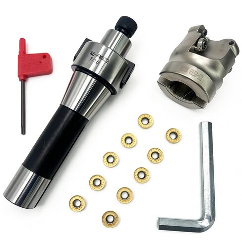 طقم حامل مطحنة الوجه - R8-FMB22-7/16 Arbor + EMRW 6R 50-22 (1.96 بوصة) + 10 قطع RPMT1204 - لتصنيع الطائرات من الفولاذ والفولاذ المقاوم للصدأ والمواد الأخرى والتخشين in Kuwait