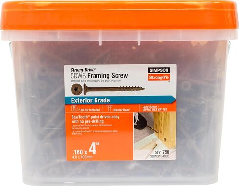 Simpson Strong-Tie SDWS16400Q Strong-Drive SDWS Framing Screws, 0.160 Inch x 4 Inch, Quik-Guard, Low Profile Head, Sawtooth Point, Tan (Pack of 750) in Kuwait