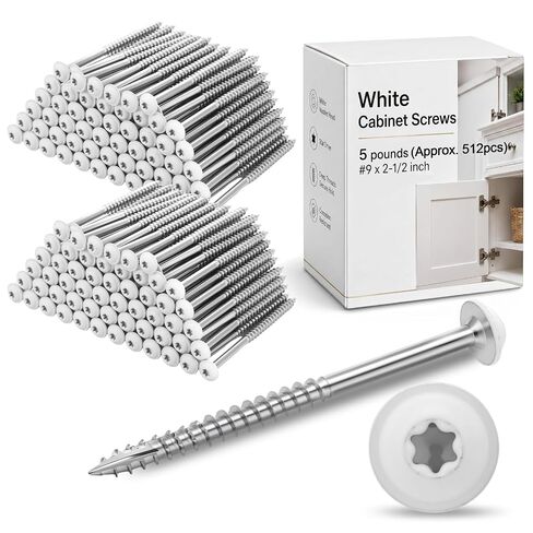 Tudomro 5 Pound White Cabinet Screws Bulk #9 X2-1/2'' Self Tapping Wood Screws Heavy Duty Star Drive Head Deck Lag Fasteners for Furniture Wall Cabinet Siding Trim Plates Construction Approx. 512 Pcs in Kuwait