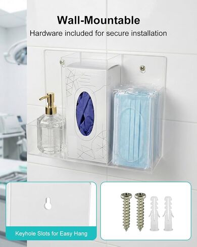Acrylic Hygiene Station, 3 Compartment Clear Hygiene Supply Dispenser, Wall-Mountable or Countertop PPE Station for Face Masks Gloves Hand Sanitizer Tissues for Office Clinic Restaurant School in Kuwait