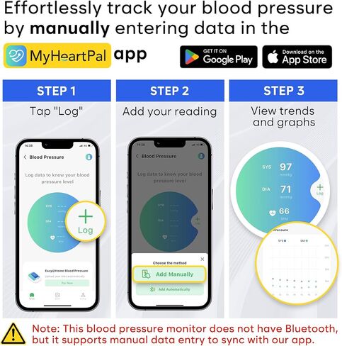 Blood Pressure Monitor for Home Use: Easy@Home Upper Arm Large Cuff BP Machine - Automatic Tensiometer with 3-Color Backlit Hypertension Display and 2 Users, Supports Free MyHeartPal App Scan, EBP-095 in Kuwait