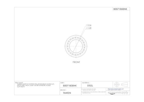 Timken LM29710 كأس السباق الخارجي بمحمل أسطواني مدبب، فولاذ، بوصة، القطر الخارجي 2.563 بوصة، عرض الكوب 0.5500 بوصة in Kuwait
