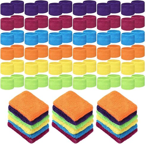 Lounsweer Wrist Sweatbands Bulk for Kids Adult Teams Sweat Bands Sports Wristband Athletic Neon Sweatbands for Football Basketball Tennis Running Gym Party Gifts in Kuwait